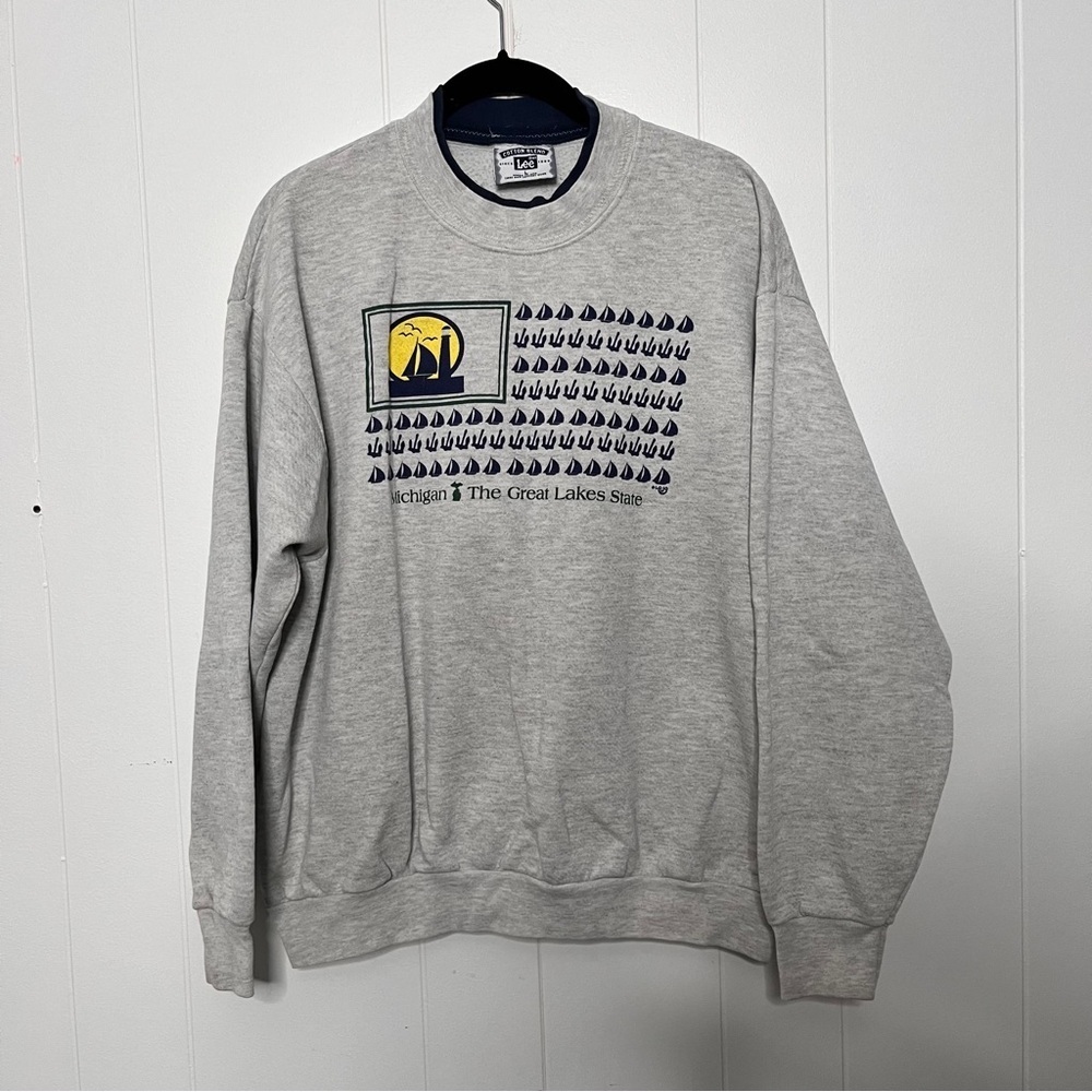Vintage 90s Gray Michigan The Great Lakes State Sweatshirt Women's Large